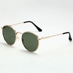 NEW Round Metal Sunglasses with Olive Green Lens OS